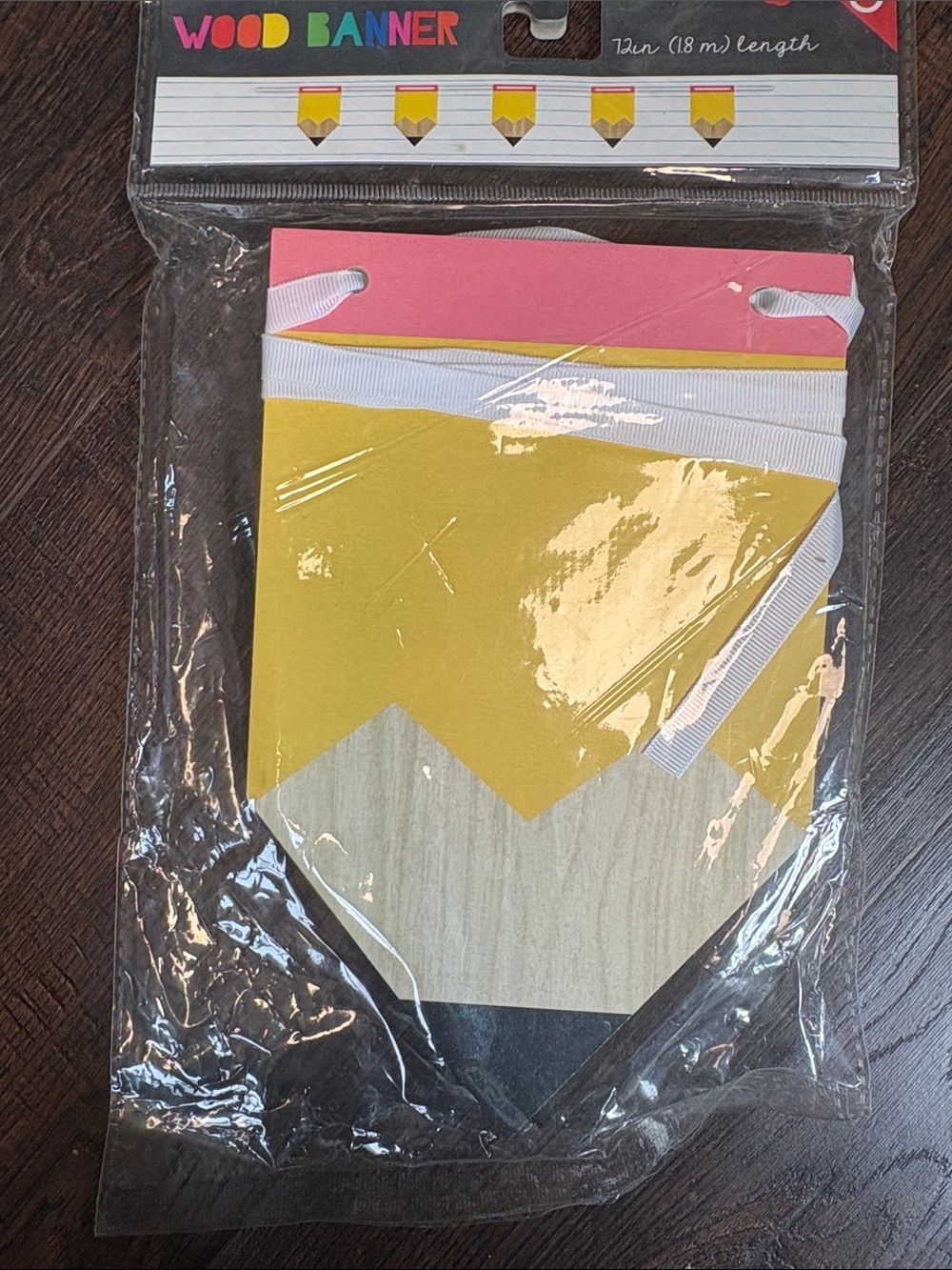 Pencil-Shaped Party/ Classroom Banner Yellow and Pink Wood- add vinyl 72 inches